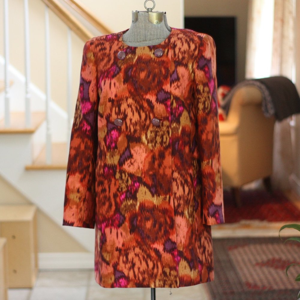 J. CREW Collection Red Orange Floral Topcoat
